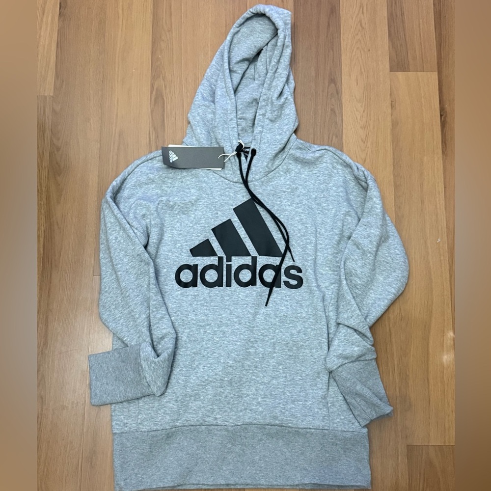 Adidas Heather Gray Hoodie with Black Emblem